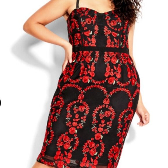 Read and Black Embroidered City Chic Dress New With Tags - Picture 2 of 8